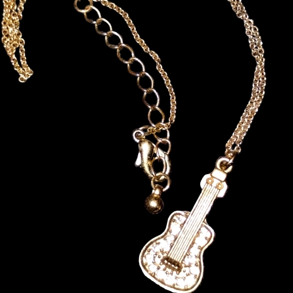 Really awesome vintage gold guitar necklace with rhinestones - Picture 2 of 2